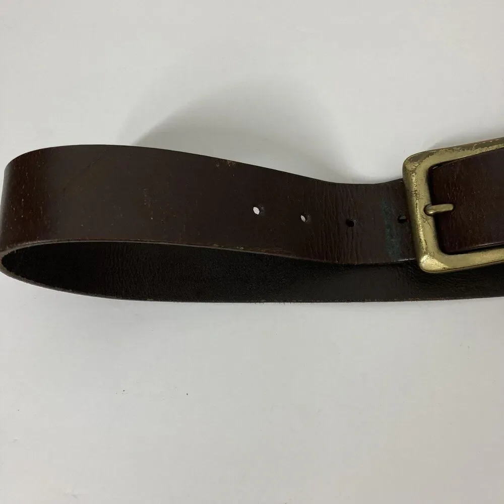 Timberland Leather Belt Mens 32 Brown Antique Brass Buckle Tree Logo Casual - Picture 10 of 14